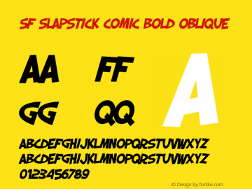 SF Slapstick Comic Bold Oblique ver 1.0; 2000. Font Sample