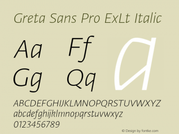 Greta Sans Pro ExLt Italic Version 1.0; 2014图片样张