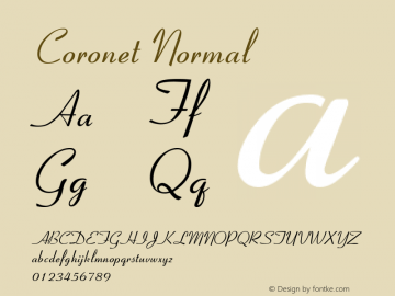 Coronet Normal 1.0 Wed Sep 07 16:21:38 1994 Font Sample