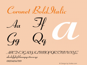 Coronet BoldItalic Version 1.00 Font Sample