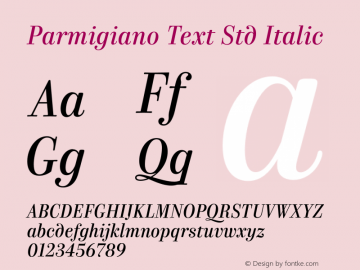 Parmigiano Text Std Italic Version 1.0; 2014 Font Sample