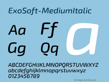 ExoSoft-MediumItalic ☞ Version 1.001;PS 001.001;hotconv 1.0.70;makeotf.lib2.5.58329;com.myfonts.easy.ndiscovered.exo-soft.medium-italic.wfkit2.version.4p92 Font Sample