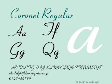 Coronet Regular Version 1.04; extended Font Sample