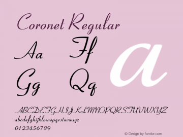 Coronet Regular Version 1.04; extended Font Sample