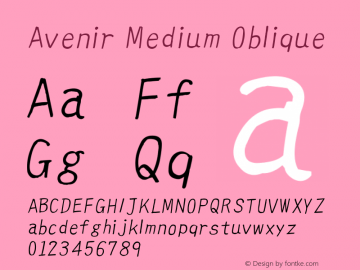 Avenir Medium Oblique 8.0d5e3 Font Sample