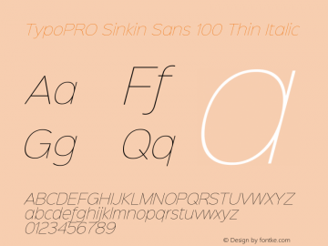 TypoPRO Sinkin Sans 100 Thin Italic Sinkin Sans (version 1.0)  by Keith Bates   •   © 2014   www.k-type.com Font Sample