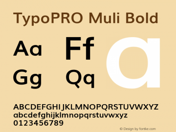 TypoPRO Muli Bold Version 2; ttfautohint (v1.00rc1.6-4cba) -l 8 -r 50 -G 200 -x 0 -D latn -f none -w G图片样张