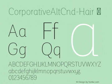 CorporativeAltCnd-Hair ☞ Version 1.000;PS 001.000;hotconv 1.0.70;makeotf.lib2.5.58329;com.myfonts.easy.latinotype.corporative.alt-condensed-hair.wfkit2.version.4pwT Font Sample