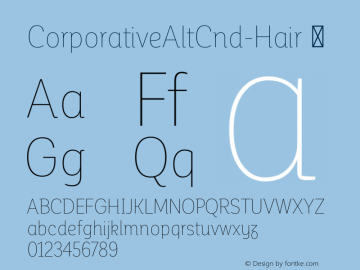 CorporativeAltCnd-Hair ☞ Version 1.000;PS 001.000;hotconv 1.0.70;makeotf.lib2.5.58329;com.myfonts.easy.latinotype.corporative.alt-condensed-hair.wfkit2.version.4pwT Font Sample