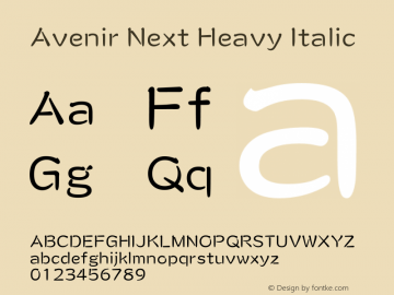 Avenir Next Heavy Italic 8.0d5e5 Font Sample