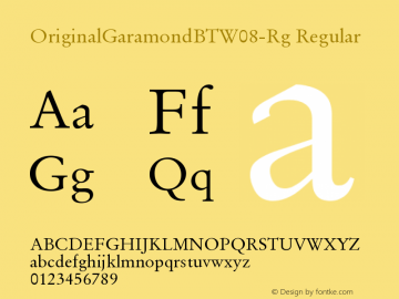OriginalGaramondBTW08-Rg Regular Version 1.00 Font Sample
