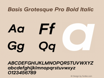 Basis Grotesque Pro Bold Italic Version 1.000 Font Sample