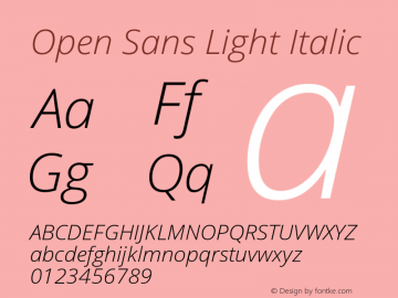 Open Sans Light Italic Version 1.10 Font Sample