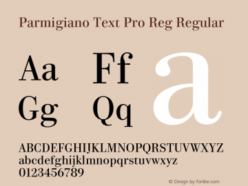 Parmigiano Text Pro Reg Regular Version 1.0; 2014 Font Sample