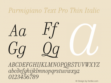 Parmigiano Text Pro Thin Italic Version 1.0; 2014 Font Sample