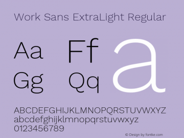 Work Sans ExtraLight Regular Version 1.030 Font Sample