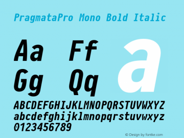 PragmataPro Mono Bold Italic Version 0.821 Font Sample