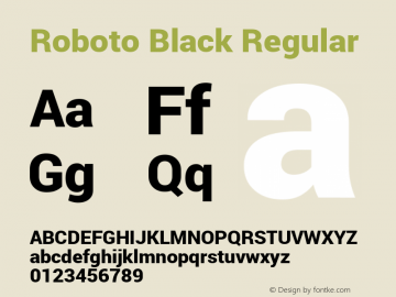 Roboto Black Regular Version 1.100141; 2013 Font Sample