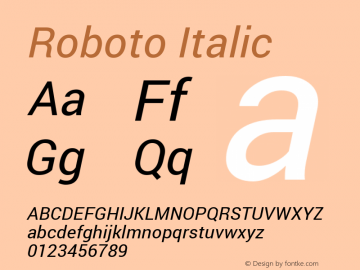 Roboto Italic Version 1.100141; 2013 Font Sample