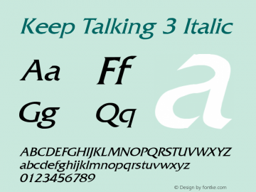 Keep Talking 3 Italic 1.0 Wed Apr 26 08:52:12 1995 Font Sample