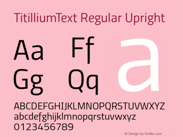 TitilliumText Regular Upright Version 60.001 Font Sample