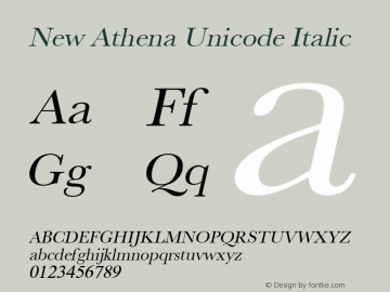 New Athena Unicode Italic Version 5.002 Font Sample