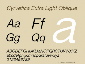 Cyrvetica Extra Light Oblique 1.0 Tue Oct 19 11:28:34 1993图片样张