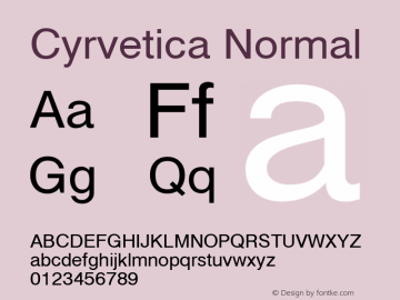 Cyrvetica Normal 1.0 Tue Oct 19 11:44:31 1993 Font Sample