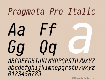 Pragmata Pro Italic Version 0.821; ttfautohint (v0.95) -d图片样张