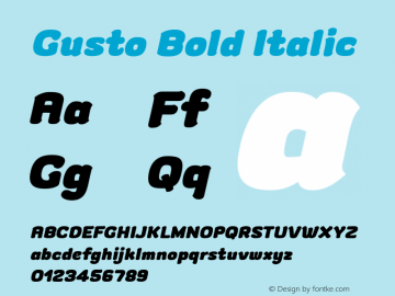 Gusto Bold Italic Version 1.000 Font Sample