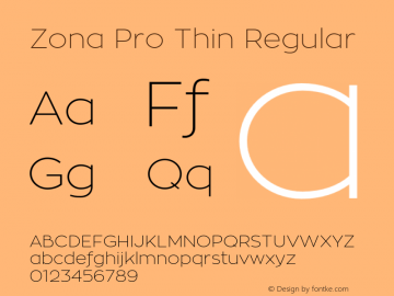 Zona Pro Thin Regular Version 1.006 Font Sample