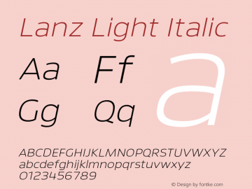 Lanz Light Italic Version 1.000;PS 001.001;hotconv 1.0.56 Font Sample