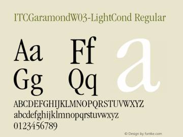 ITCGaramondW03-LightCond Regular Version 1.00 Font Sample