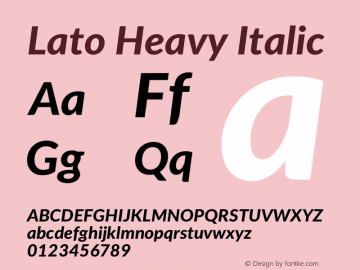 Lato Heavy Italic Version 2.015; 2015-08-06; http://www.latofonts.com/ Font Sample