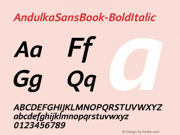 AndulkaSansBook-BoldItalic ☞ Version 001.000;com.myfonts.storm.andulka-sans.book-bold-italic.wfkit2.3Bjf图片样张