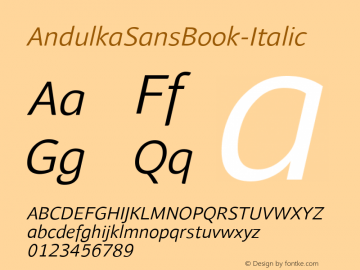 AndulkaSansBook-Italic ☞ Version 001.000;com.myfonts.easy.storm.andulka-sans.book-italic.wfkit2.version.3Bjd图片样张
