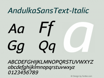 AndulkaSansText-Italic ☞ Version 001.000;com.myfonts.easy.storm.andulka-sans.text-italic.wfkit2.version.3Bji图片样张