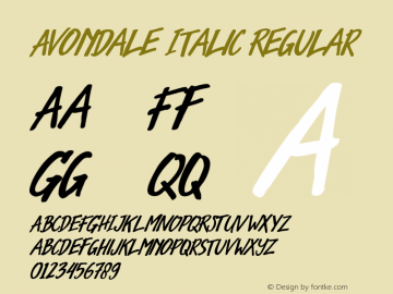 Avondale Italic Regular Version 001.000 Font Sample