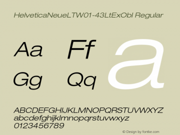 HelveticaNeueLTW01-43LtExObl Regular Version 1.00 Font Sample