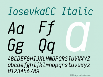 IosevkaCC Italic r0.1.5; ttfautohint (v1.3) Font Sample