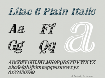 Lilac 6 Plain Italic 1.0 Fri Apr 28 20:51:48 1995 Font Sample