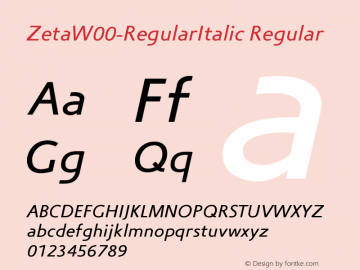ZetaW00-RegularItalic Regular Version 1.00 Font Sample