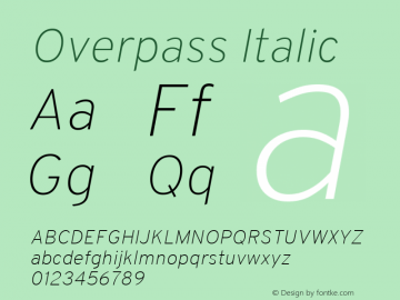 Overpass Italic Version 1.000 Font Sample