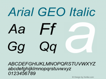 Arial GEO Italic Version 2.50 Font Sample