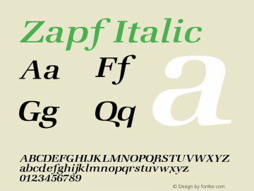 Zapf Italic Altsys Fontographer 3.5  11/25/92图片样张