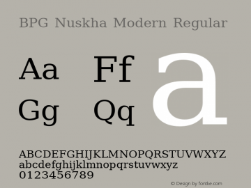 BPG Nuskha Modern Regular Version 2.000 2004 initial release图片样张