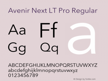 Avenir Next LT Pro Regular Version 1.000;PS 001.001;hotconv 1.0.56 Font Sample