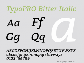 TypoPRO Bitter Italic Version 1.300;PS 001.300;hotconv 1.0.70;makeotf.lib2.5.58329 DEVELOPMENT图片样张