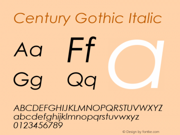 Century Gothic Italic Version 1.01 Font Sample