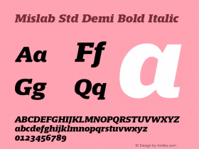 Mislab Std Demi Bold Italic Version 1.000;PS 1.0;hotconv 1.0.72;makeotf.lib2.5.5900 DEVELOPMENT; ttfautohint (v1.2) -l 8 -r 50 -G 200 -x 14 -D latn -f none -w G -X 